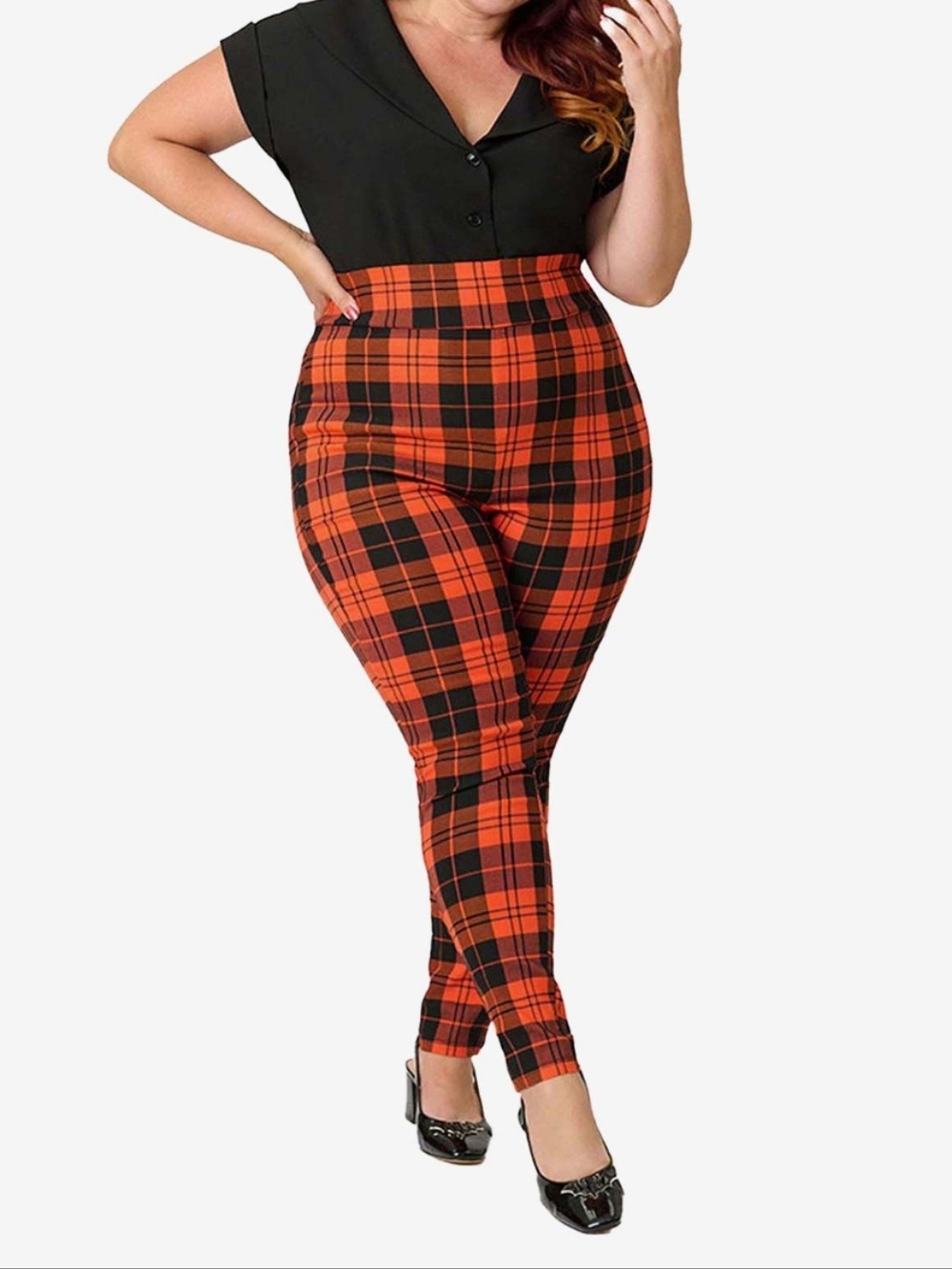 Unique Vintage Orange Plaid Rizzo Cigarette Pants NWT